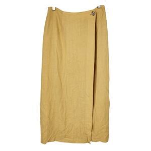 Jay Peters Vintage Wrap Skirt – Mustard Linen Blend, Made in USA - Size Medium